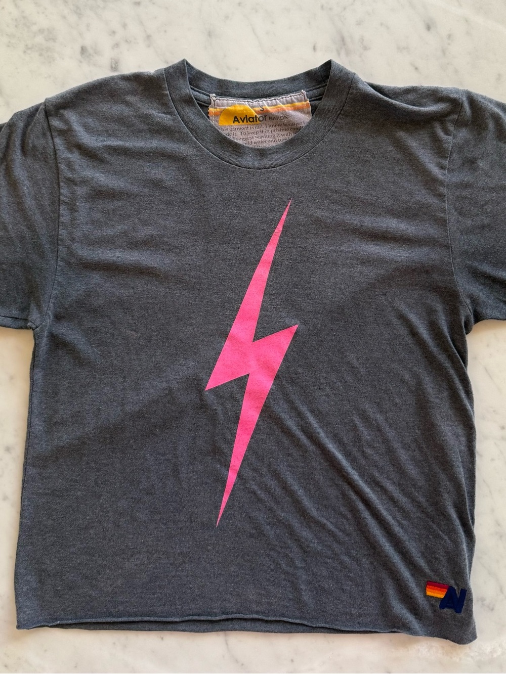 Gently worn Aviator Nation Women’s Charcoal Gray Tee with Lightning Bolt size S - Picture 2 of 6
